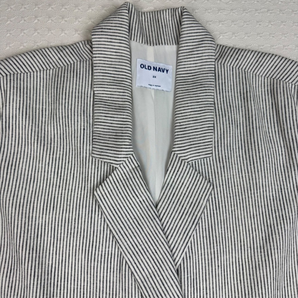 NWT Old Navy Double Breasted Linen Blend Striped Blazer Women 2X Charcoal Career - Picture 9 of 13